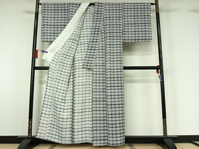 平和屋着物▽上質な小紋 単衣 格子 正絹 逸品 AABH5684jh