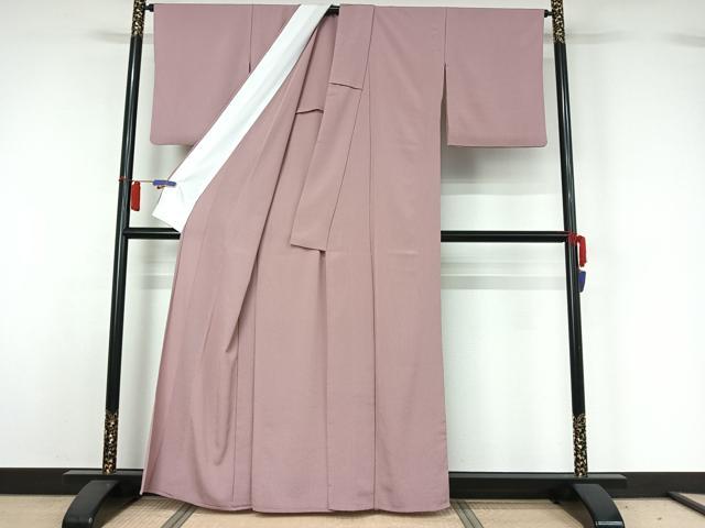 平和屋着物▽色無地 単衣 梅鼠色 鬼しぼ縮緬 洗える着物 AABH5688jh