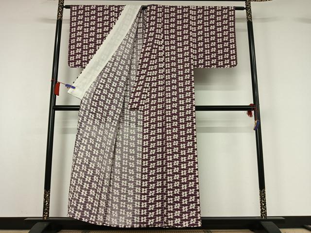 平和屋着物▽染織作家 渋紙型 渋谷和子 小紋 単衣 草花文 反端付き 正絹 逸品 AABH5705jh