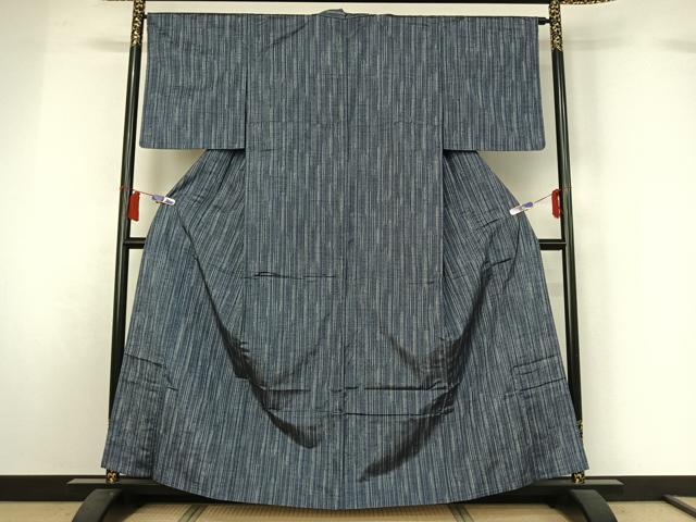 平和屋着物▽上質な紬 単衣 縞 やまと誂製 正絹 逸品 AABH5712jh