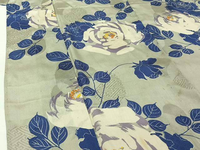 平和屋着物▽アンティーク 大正ロマン 小紋 単衣 草花文 正絹 逸品 AABH5728jh