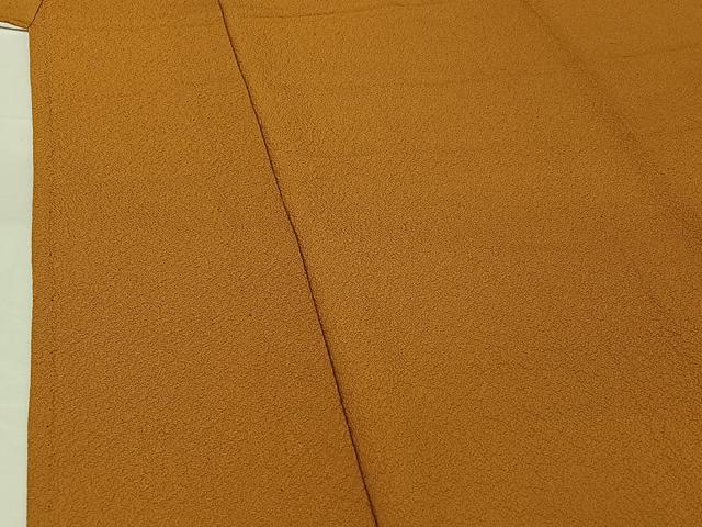 平和屋着物▽上質な色無地 単衣 山吹茶色 鬼しぼ縮緬 正絹 逸品 AABH5740jh