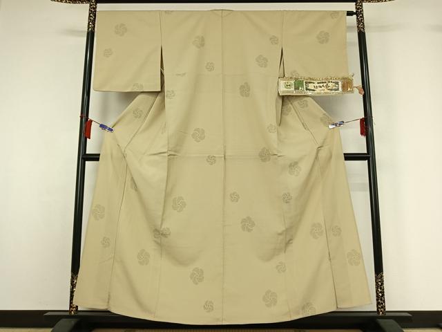 平和屋着物▽本場結城玉紬 結城ちぢみ 単衣 80亀甲 舞花文 結織苑 証紙付き 正絹 逸品 AABH5742jh