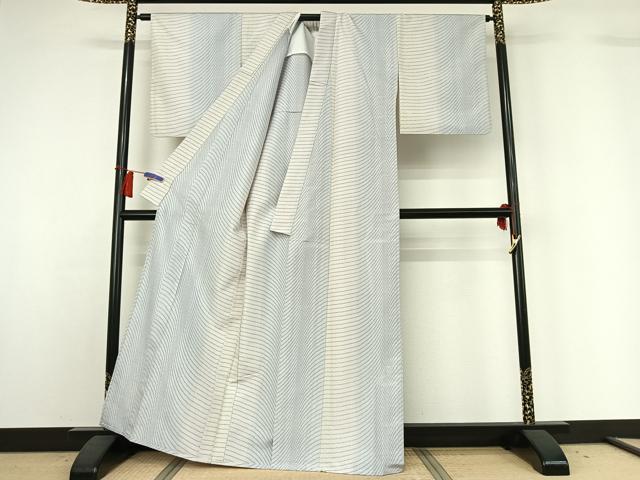 平和屋着物▽上質な紬 単衣 横段文 正絹 逸品 AABH5745jh