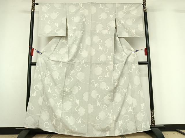 平和屋着物▽本塩沢 単衣 110亀甲 雪輪舞蝶文 正絹 逸品 AABH5748jh