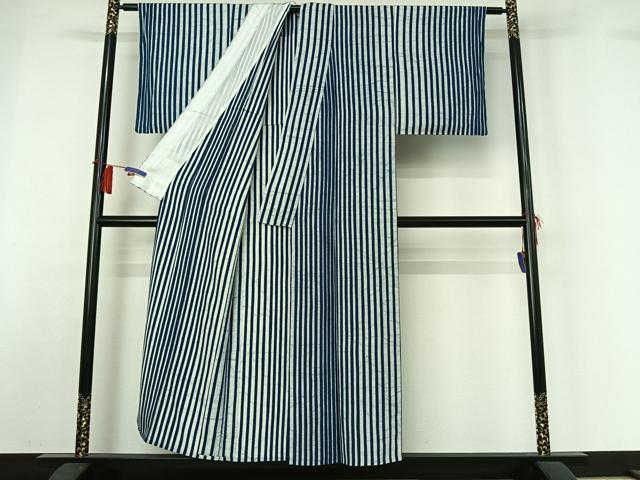平和屋着物▽上質な小紋 単衣 縞 正絹 逸品 AABH5754jh