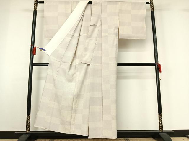 平和屋着物▽本塩沢 単衣 110亀甲 横段文 正絹 逸品 AABH5755jh