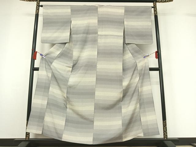 平和屋着物▽本塩沢 単衣 横段文 正絹 逸品 AABH5760jh