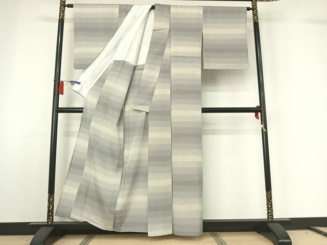 平和屋着物▽本塩沢 単衣 横段文 正絹 逸品 AABH5760jh