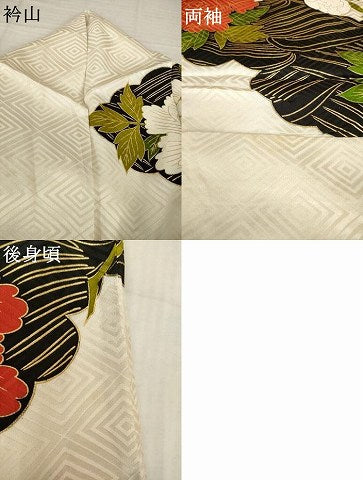 平和屋着物●豪華振袖 駒刺繍 草花文 金彩 正絹 逸品 AABH5768ck