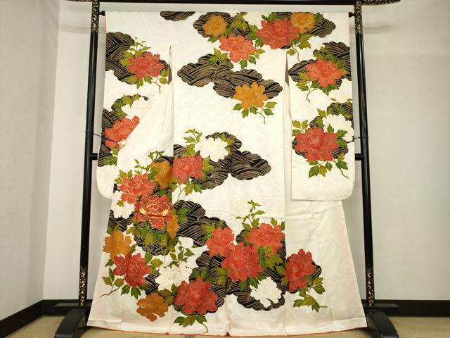 平和屋着物●豪華振袖 駒刺繍 草花文 金彩 正絹 逸品 AABH5768ck