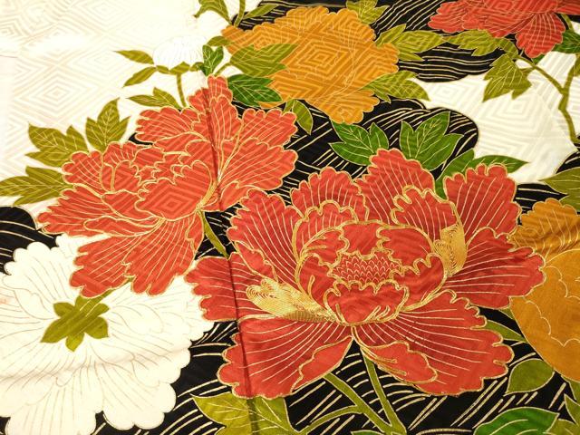 平和屋着物●豪華振袖 駒刺繍 草花文 金彩 正絹 逸品 AABH5768ck
