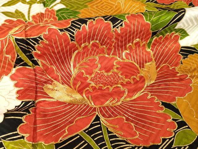平和屋着物●豪華振袖 駒刺繍 草花文 金彩 正絹 逸品 AABH5768ck