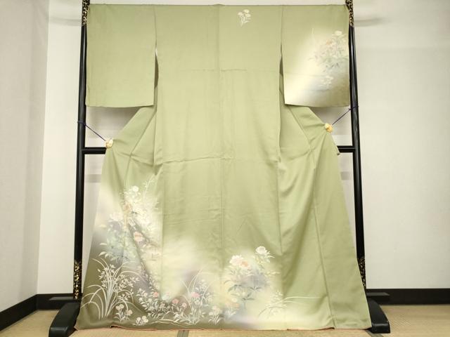 平和屋着物●訪問着 友禅 草花文 暈し染め 金彩 ロング丈 正絹 逸品 AABH5772ck