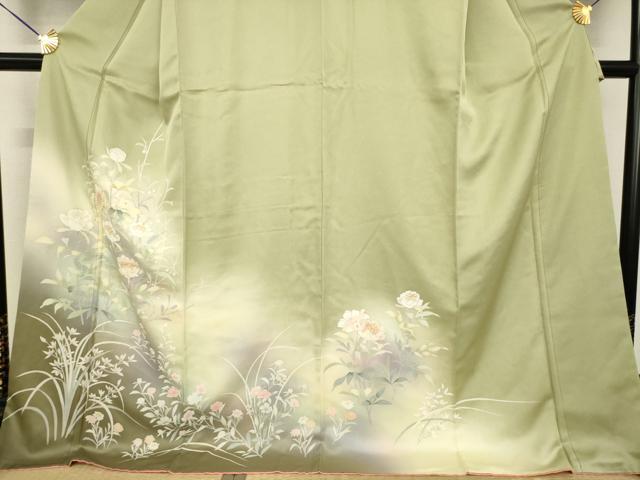 平和屋着物●訪問着 友禅 草花文 暈し染め 金彩 ロング丈 正絹 逸品 AABH5772ck