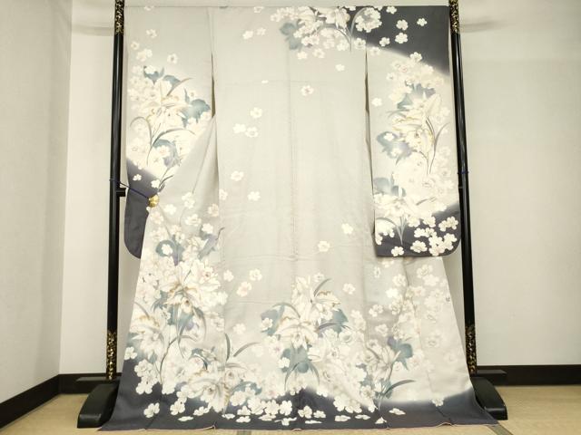 平和屋着物●豪華振袖 駒刺繍 草花文 金彩 ロング丈 正絹 逸品 AABH5775ck