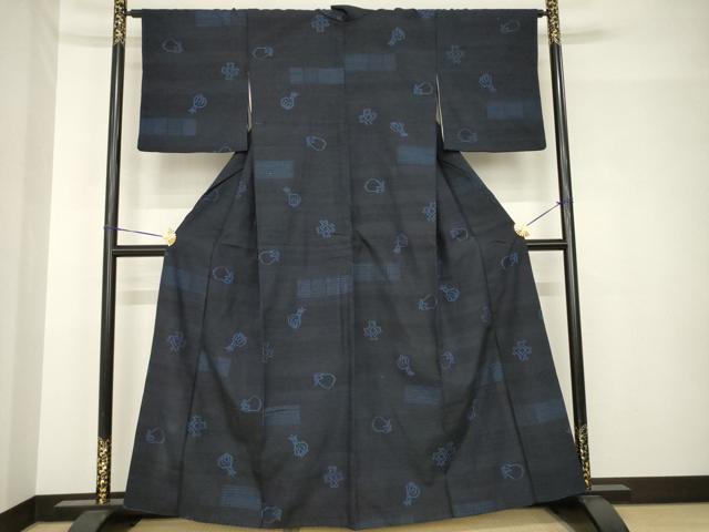 平和屋着物●上質な紬 成り物 亀甲絣 正絹 逸品 AABH5778ck