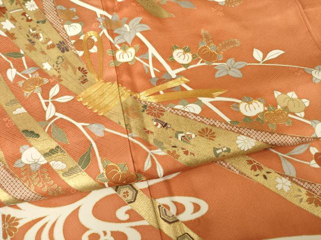 平和屋着物●訪問着 駒刺繍 束ね熨斗吉祥花文 金彩 正絹 逸品 未使用 AABH5784ck