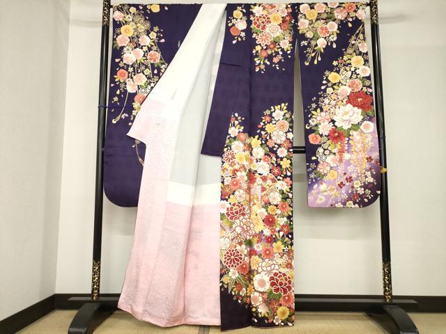 平和屋着物●豪華振袖 御所車雪輪花文 暈し染め 金彩 正絹 逸品 AABH5794ck