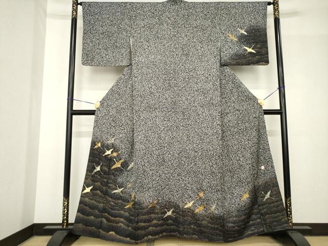 平和屋着物●訪問着 作家物 桂吾 飛鶴文 暈し染め 黒地 金彩 正絹 逸品 AABH5798ck