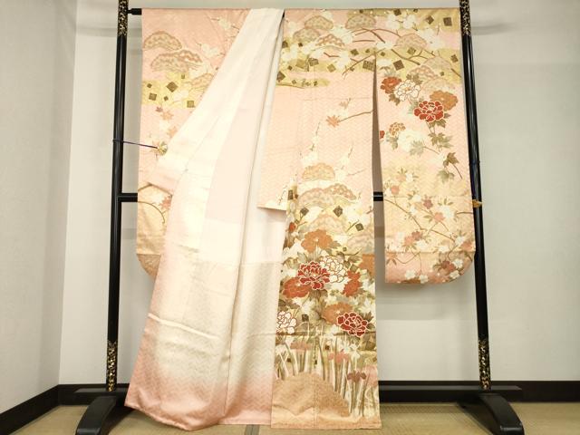 平和屋着物●十日町老舗ブランド 吉澤友禅 吾妻徳穂 振袖 枝花文 金彩 伊勢丹扱い 正絹 逸品 AABH5799ck