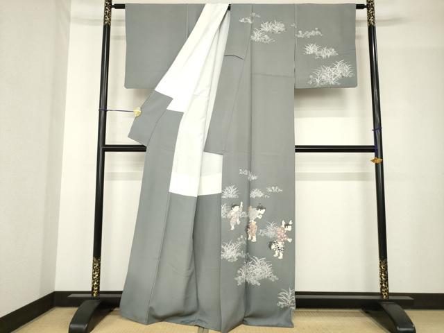 平和屋着物●十日町友禅作家 関口遼一 訪問着 童子 馬とび 正絹 逸品 AABH5804ck