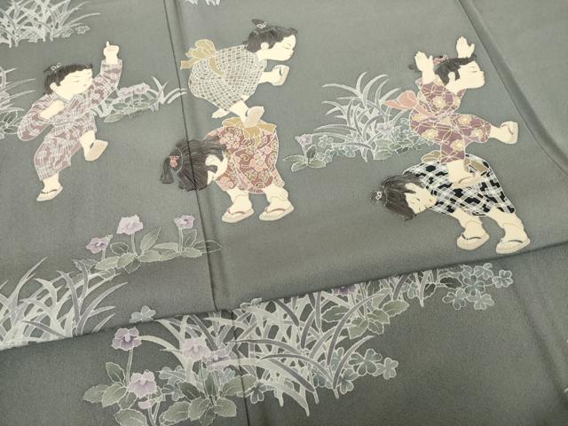 平和屋着物●十日町友禅作家 関口遼一 訪問着 童子 馬とび 正絹 逸品 AABH5804ck