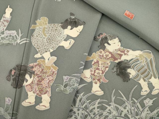 平和屋着物●十日町友禅作家 関口遼一 訪問着 童子 馬とび 正絹 逸品 AABH5804ck