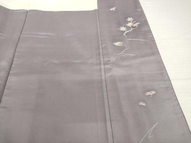 平和屋着物●お召 紗綾形地紋 葡萄鼠色 正絹 逸品 AABH5809ck
