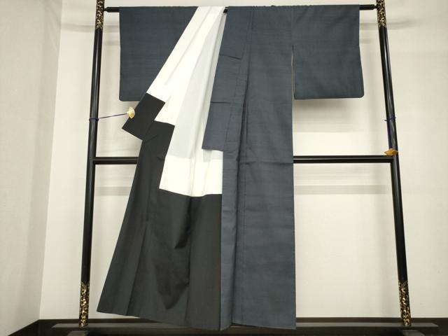 平和屋着物●上質な紬 色無地 藍鉄色 正絹 逸品 AABH5814ck