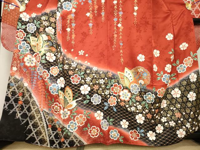 平和屋着物●豪華振袖 駒刺繍 花蝶文 金彩 正絹 逸品 AABH5823ck