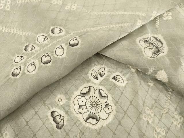 平和屋着物●上質な小紋 辻が花 絞り 舞花文 正絹 逸品 AABH5824ck