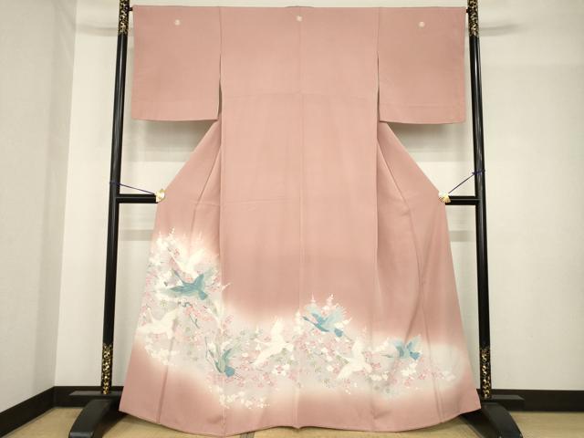 平和屋着物●豪華色留袖 友禅 飛鶴花文 正絹 逸品 AABH5825ck