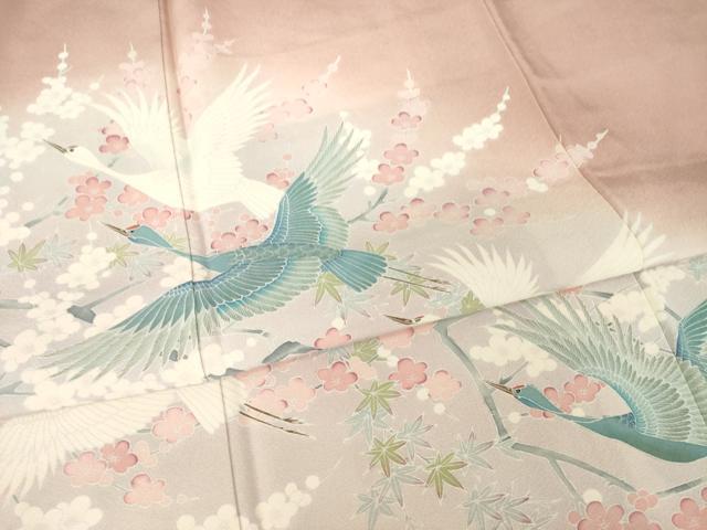 平和屋着物●豪華色留袖 友禅 飛鶴花文 正絹 逸品 AABH5825ck