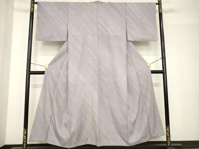 平和屋着物●上質な小紋 結城紬地 斜縞 正絹 逸品 AABH5835ck