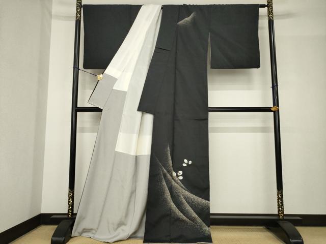 平和屋着物●訪問着 紬地 草花文 金彩 ロング丈 正絹 逸品 AABH5843ck