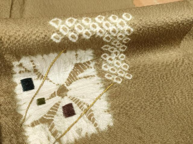平和屋着物●訪問着 絞り 刺繍 色紙重ね文 金糸 正絹 逸品 AABH5849ck