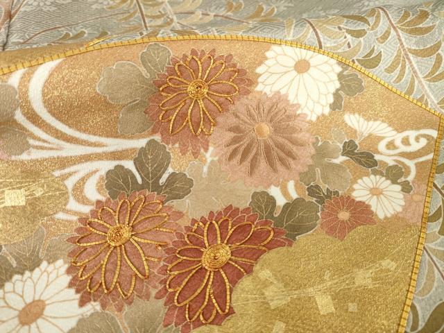 平和屋着物●豪華色留袖 駒刺繍 渡り橋地紙花文 金彩 正絹 逸品 AABH5851ck
