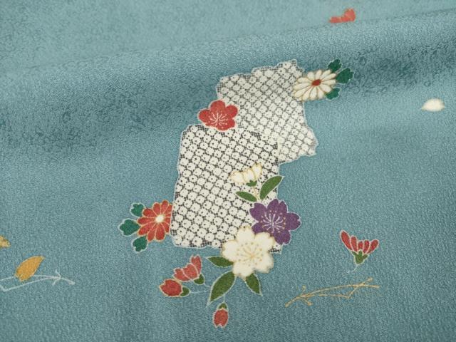平和屋着物●上質な小紋 色紙花文 正絹 逸品 AABH5855ck