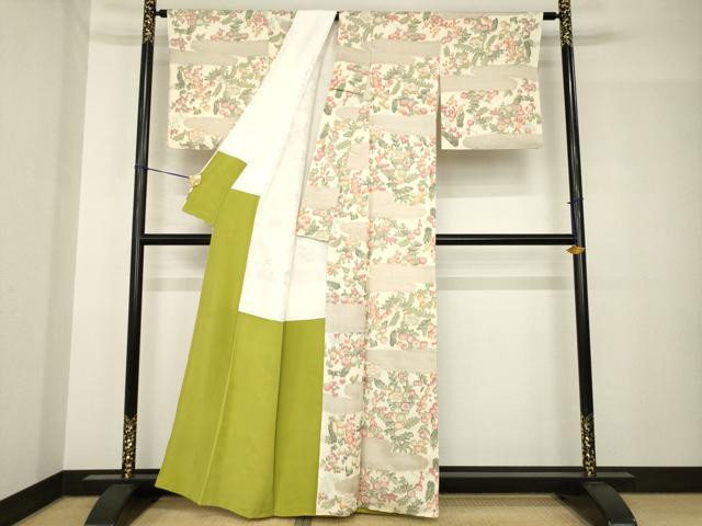 平和屋着物●お召 エ霞草花文 正絹 逸品 AABH5856ck