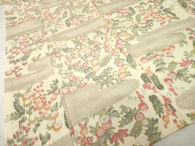 平和屋着物●お召 エ霞草花文 正絹 逸品 AABH5856ck