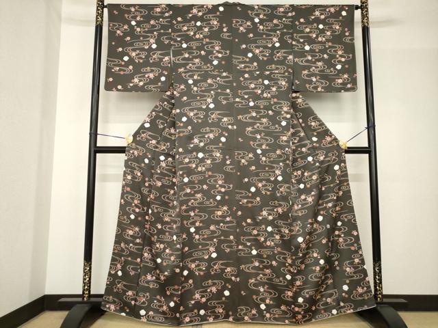 平和屋着物●上質な小紋 絞り 流水花文 金彩 正絹 逸品 AABH5859ck