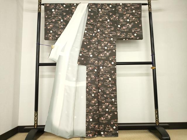 平和屋着物●上質な小紋 絞り 流水花文 金彩 正絹 逸品 AABH5859ck