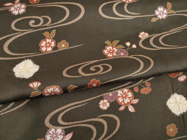 平和屋着物●上質な小紋 絞り 流水花文 金彩 正絹 逸品 AABH5859ck