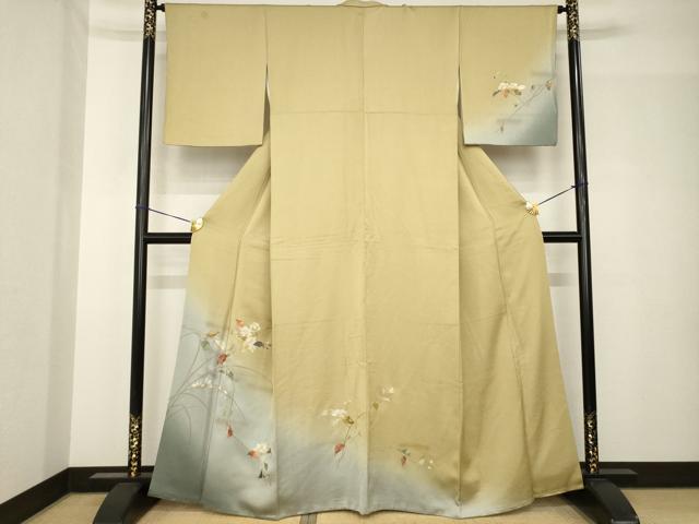 平和屋着物●訪問着 螺鈿 枝花文 暈し染め 金彩 正絹 逸品 AABH5862ck