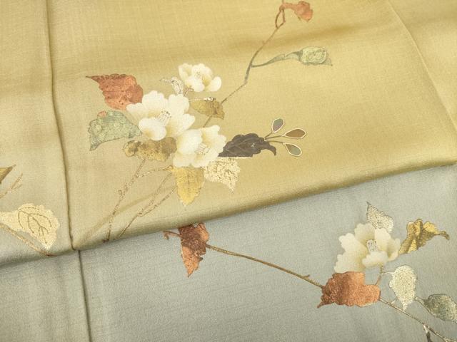平和屋着物●訪問着 螺鈿 枝花文 暈し染め 金彩 正絹 逸品 AABH5862ck
