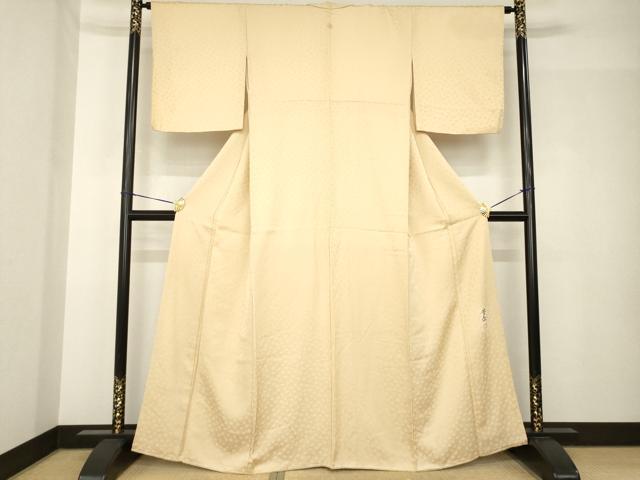 平和屋着物●上質な色無地 作家物 芳岳 枝梅地紋 薄香色 正絹 逸品 AABH5863ck