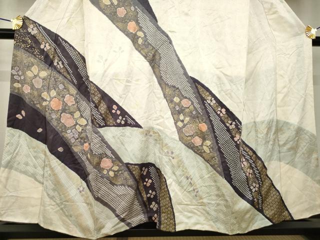 平和屋着物●訪問着 絞り 流水花文 金彩 正絹 逸品 AABH5866ck
