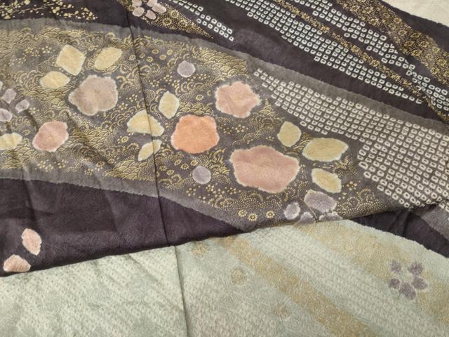 平和屋着物●訪問着 絞り 流水花文 金彩 正絹 逸品 AABH5866ck