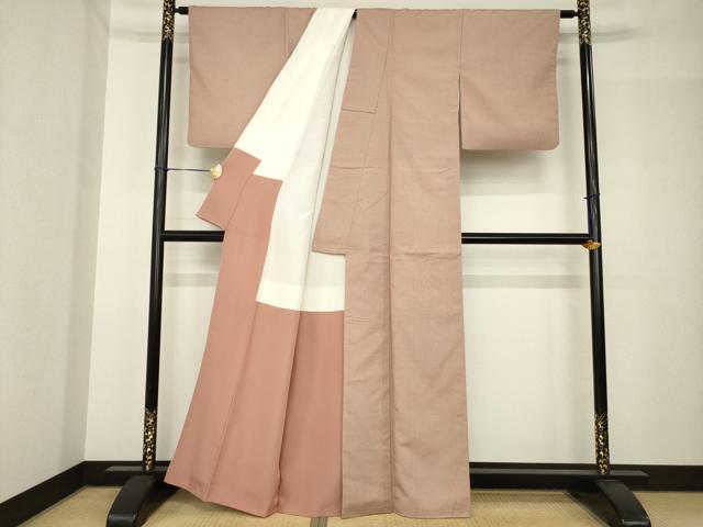 平和屋着物●上質な紬 色無地 宍色 正絹 逸品 AABH5868ck